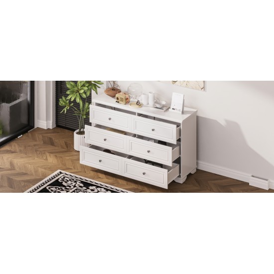 6 Drawers Elegant Design Wooden Dresser, Retro Style Storage Cabinet with Metal Handles for Bedroom, White