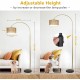 Arc Floor Lamp for bedroom with Rattan & Linen Shades, Gold Floor Lamp with Remote & Dimming Bulb, Rustic Standing Lamp with 3 Color Temperatures, Adjustable Height Farmhouse Tall Lamp for Living Room