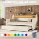 Twin Size Daybed with Trundle, Upholstered Daybed with Charging Station and LED Lights, White