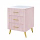 Upholstered Wooden Nightstand with 3 Drawers and Metal Legs&Handles, Bedside Table with Marbling Worktop - Pink