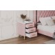 Upholstered Wooden Nightstand with 3 Drawers and Metal Legs&Handles, Bedside Table with Marbling Worktop - Pink