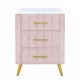 Upholstered Wooden Nightstand with 3 Drawers and Metal Legs&Handles, Bedside Table with Marbling Worktop - Pink