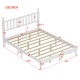 Queen Size Wood Platform Bed with Gourd Shaped Headboard,Retro Style Platform Bed with Wooden Slat Support,White