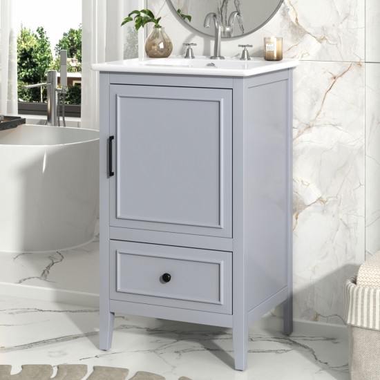 20 Inch  Bathroom Vanity with Sink, Bathroom Cabinet with A Door, Door Shelf Storage and Adiustable Foot Pads, A Drawer, Grey (Other Color: N725P192821B)