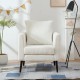 Teddy Fabric Accent Chair, Fabric Armchair Club Chair,Barrel Chair,Upholstered Arm Chair with Solid Wood Legs,Waist Pillow,Padded Single Chair for Living Room/Bedroom/Study/Waiting Room,White