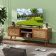 Mid Century Modern Rattan TV Stand for 55/60/65 inch TV , Entertainment Cabinet, Media Console for Living Room Bedroom Media Room, Solid Wood Feet & Rattan Cabinet Doors  (Walnut, 59 Inch )