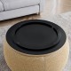 Round Storage Ottoman, Woven rattan fabric Ottoman, 2 in 1 Function, Work as End table and Ottoman,with small seat-nature(25 Inch x25 Inch x14.7 Inch )