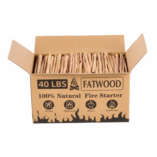 40 Lbs Fatwood Fire Starter Sticks, 100% Natural Kindling wood, Pine Firewood Firestarter for Campfire, Stove, Fireplace, Bonfires, Grill