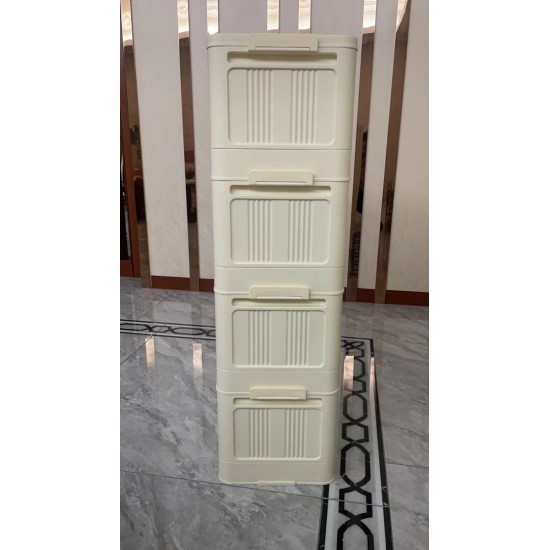 Cream White 19.69 Inch  Side Wide Folding Storage Cabinet ,3 Tiers,19.69 Inch ×11.81 Inch ×31.1 Inch ,Collapsible Storage Bins with Magnetic Door, Plastic Storage Cabinet with Wheels