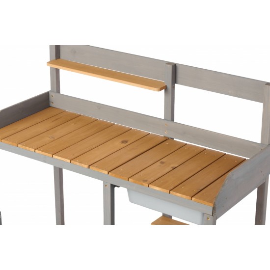 Outdoor Potting Bench, Wooden Workstation Table with Cabinet for Backyard Garden Supplies