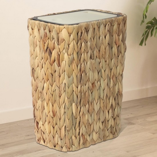 Boho Trash Can with Lid for Bathroom,2.6Gallon Small Rattan Garbage Can with Press Top Lid,Woven Wastebasket and Hamper 2 in 1 Wicker Trash Basket for Bathroom,Kitchen,Living Room,Bedroom