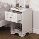 Elegant Design Nightstand with Drawer and Open Shelf for Bedroom, Retro Style Bedside Table with Classic Design and Metal Handle,White