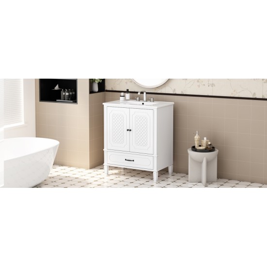 30 Inch  Bathroom Vanity with Sink Vintage Style, Multi-functional Storage Space, Door Shelf, Soft-closing Door, White