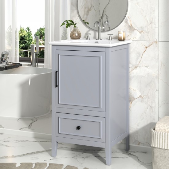 20 Inch  Bathroom Vanity with Sink, Bathroom Cabinet with A Door, Door Shelf Storage and Adiustable Foot Pads, A Drawer, Grey (Other Color: N725P192821B)