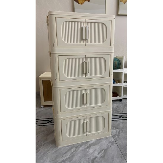 Cream White 19.69 Inch  Side Wide Folding Storage Cabinet ,3 Tiers,19.69 Inch ×11.81 Inch ×31.1 Inch ,Collapsible Storage Bins with Magnetic Door, Plastic Storage Cabinet with Wheels