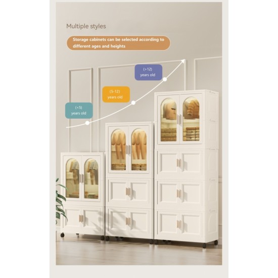 25.59 Inch  Side Wide Folding Wardrobe , 25.59 Inch ×15.75 Inch ×70.87  Inch , with Magnetic Door, Plastic Storage Cabinet with Wheels(One layer of wardrobe + Three  layers of folding boxes+10 hangers )