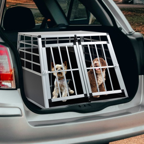 Double Doors Pet Car Transport Cage Aluminium Puppy Travel Crate Box Trapezoidal Kennel Dog Cat Carrier Cage