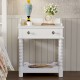 Retro Style Nightstand with Drawer and Open Shelf for Bedroom, Bedside Table with Turned Legs and Metal Handle,White