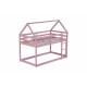 Twin over Twin Rubber Wood Floor Bunk Bed, with ladder,Guardrails,House-Shaped-Bunk Bed,Pink