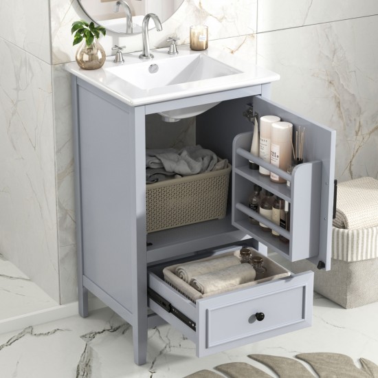 20 Inch  Bathroom Vanity with Sink, Bathroom Cabinet with A Door, Door Shelf Storage and Adiustable Foot Pads, A Drawer, Grey (Other Color: N725P192821B)