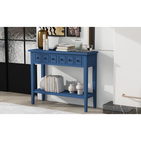 TREXM Rustic Console Table with Open Shelf, Rubber Wood Legs, Ideal for Entryways, Living Rooms, and Hallways (Navy)