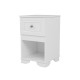 Elegant Design Nightstand with Drawer and Open Shelf for Bedroom, Retro Style Bedside Table with Classic Design and Metal Handle,White