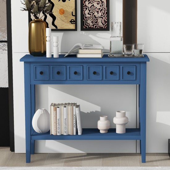 TREXM Rustic Console Table with Open Shelf, Rubber Wood Legs, Ideal for Entryways, Living Rooms, and Hallways (Navy)