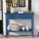 TREXM Rustic Console Table with Open Shelf, Rubber Wood Legs, Ideal for Entryways, Living Rooms, and Hallways (Navy)