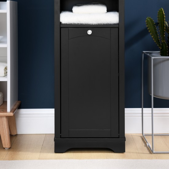 64 Inch  Tall Bathroom Storage Cabinet for Small Space, Floor Standing Cabinet for Living Room Bathroom Home Office Kitchen, 4 Adjustable Shelves & Laundry Hamper, Hidden Clothes Storage Space, Black