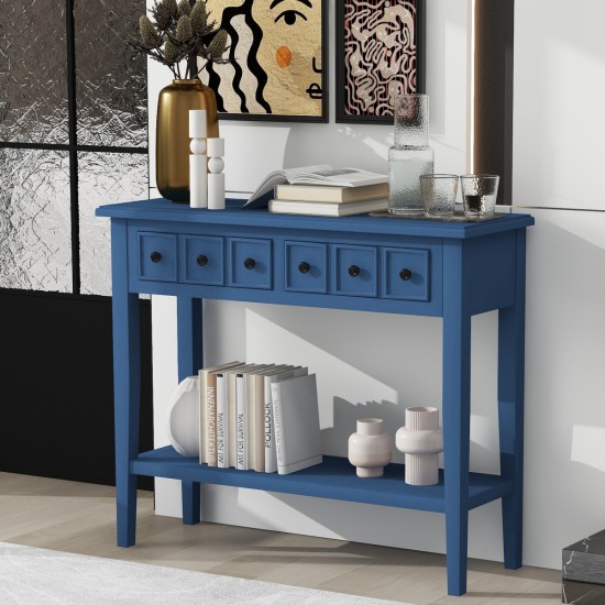 TREXM Rustic Console Table with Open Shelf, Rubber Wood Legs, Ideal for Entryways, Living Rooms, and Hallways (Navy)