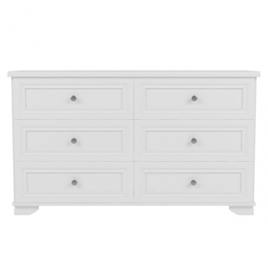 6 Drawers Elegant Design Wooden Dresser, Retro Style Storage Cabinet with Metal Handles for Bedroom, White