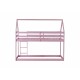 Twin over Twin Rubber Wood Floor Bunk Bed, with ladder,Guardrails,House-Shaped-Bunk Bed,Pink