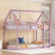 Twin over Twin Rubber Wood Floor Bunk Bed, with ladder,Guardrails,House-Shaped-Bunk Bed,Pink