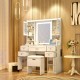 41.4 Inch  Makeup Vanity Desk with Mirror and Lights, Makeup Table with 5 Drawers and 4 Cabinets, Dressing Table with Charging Station and Cushioned Storage Stool for Bedroom, White