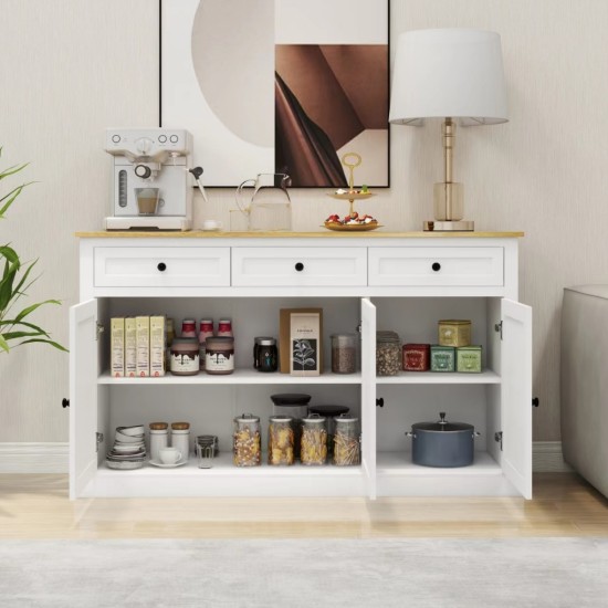 Buffet Cabinet Storage Sideboard Farmhouse Server Bar Wine Cabinet with 3 Drawers & 3 Doors Adjustable Shelves for Dining Living Room Kitchen Cupboard-White