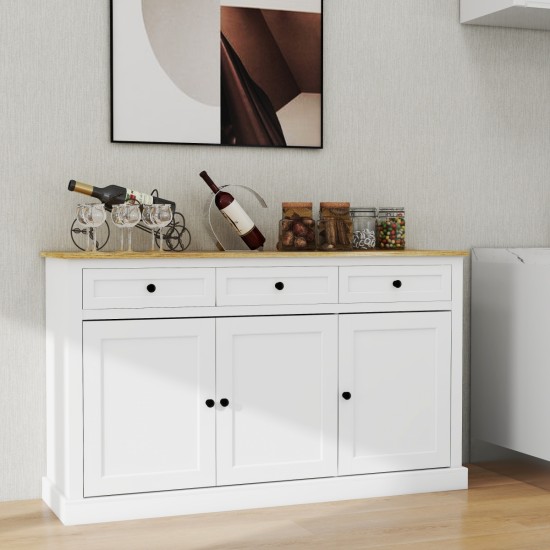 Buffet Cabinet Storage Sideboard Farmhouse Server Bar Wine Cabinet with 3 Drawers & 3 Doors Adjustable Shelves for Dining Living Room Kitchen Cupboard-White