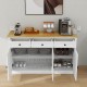 Buffet Cabinet Storage Sideboard Farmhouse Server Bar Wine Cabinet with 3 Drawers & 3 Doors Adjustable Shelves for Dining Living Room Kitchen Cupboard-White