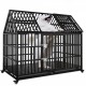 54 Inch  Heavy Duty Dog Crate Large Dog cage Strong Metal Dog Kennels and Crates for Large Dogs Top Open with 2 Doors 4 Lockable Wheels 2 Removable Trays