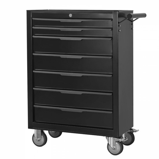 7-Drawer Rolling Tool Chest Cabinet, Large Capacity Metal  Tool Box with Wheels and Cylinder Locking, Roll Around Storage Organizer Tool Cart for Garage, Warehouse, Work Shop - Black