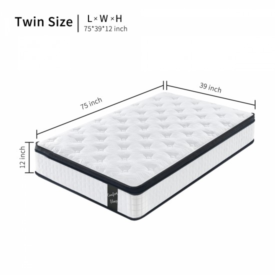 Twin Size 12 Inch 7-Zoned Cool Memory Foam Individual  Pocket Spring Hybrid Mattress