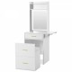 Small Vanity Desk with Mirror and Light, Dressing Table with Charging Station & Fold-up Panel for Small Space, Compact Makeup Vanity Set with Hidden Stool for Bedroom, White