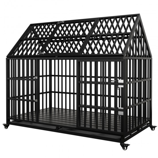 54 Inch  Heavy Duty Dog Crate Large Dog cage Strong Metal Dog Kennels and Crates for Large Dogs Top Open with 2 Doors 4 Lockable Wheels 2 Removable Trays