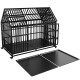 54 Inch  Heavy Duty Dog Crate Large Dog cage Strong Metal Dog Kennels and Crates for Large Dogs Top Open with 2 Doors 4 Lockable Wheels 2 Removable Trays