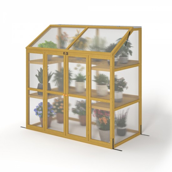 Greenhouse, Wooden Greenhouse Polycarbonate Garden Shed for Plants,Wooden Garden Greenhouse,Greenhouse Wooden Cold Frame Greenhouse,Keep Plant Warm Enough