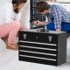 Metal Tool Box with 4 Drawers Portable Steel Tool Chest with Metal Cylinder Lock and Latch Closure, Liner, Powder coating, suitable for Garage, Warehouse and Outdoor Repair job-Black