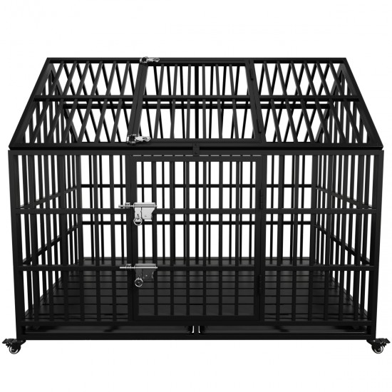 54 Inch  Heavy Duty Dog Crate Large Dog cage Strong Metal Dog Kennels and Crates for Large Dogs Top Open with 2 Doors 4 Lockable Wheels 2 Removable Trays