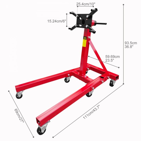 Engine Stand, 2000LBS Heavy Duty Engine Stand with 360 Degree Rotating Head & Folding, Engine Motor Stand with 6 Swivel Caster 4 Adjustable Arms for Vehicle Maintenance Auto Repair, Red