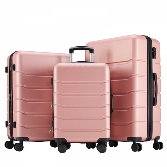 Hard sided expand suitcase with rotating wheels, TSA lock, retractable handle, Pink, 3P