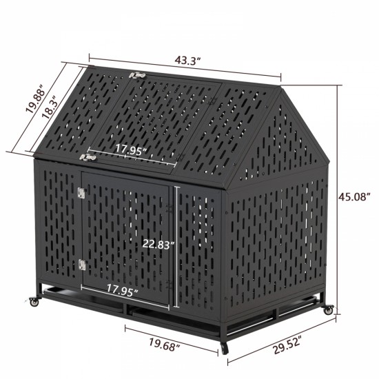 45 Inch  Heavy Duty Dog Crate Indestructible Pet Dog Cage Crate Kennel with Roof Top 2 Doors Removable Trays, Lockable Wheels, Escape-Proof for High Anxiety Large/Extra Dogs