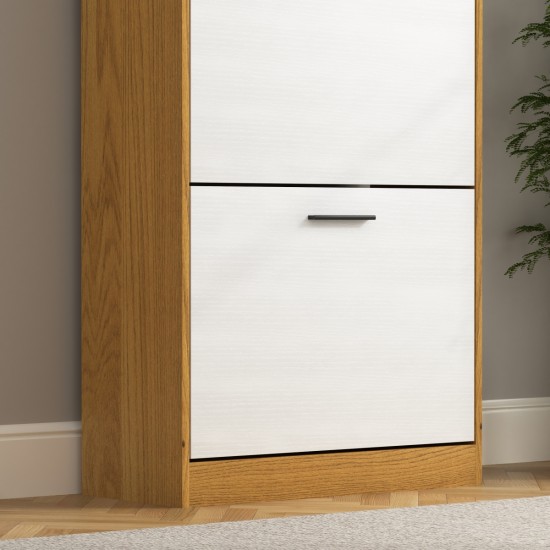 Shoe Storage Cabinet with 3 White Panel Flip Drawers, Freestanding Organizer for Entryway, Narrow Shoe Rack Cabinet